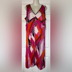 NWT Karl Lagerfeld Dress Pleated Dress Orange Pink Black White Size 14
